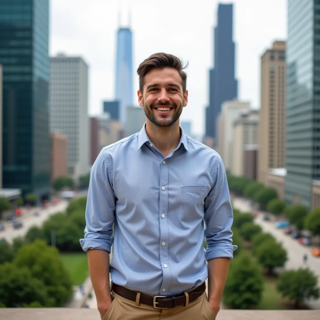 Zachód słońca nad jeziorem Michigan z miejskim horyzontem.